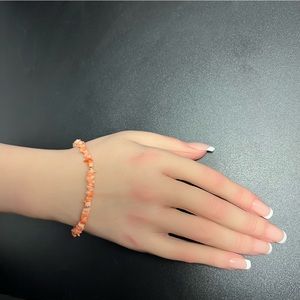 Vintage Genuine Coral Chip Bracelet 14K Gold Ball Bead Accents & Clasp Hardware